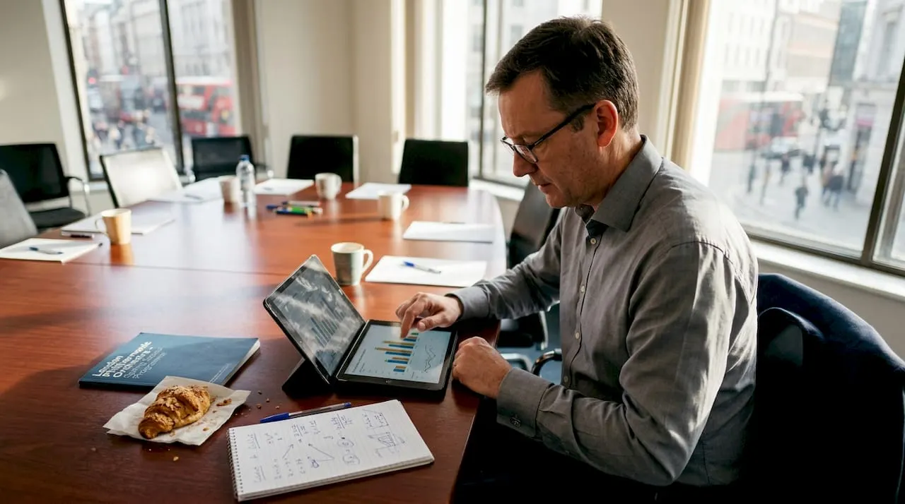 Directrice financière vérifiant les résultats de l’automatisation sur une tablette