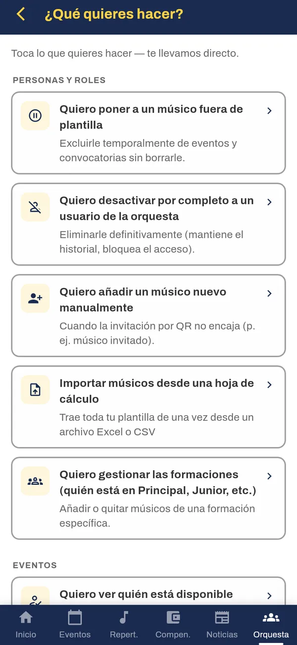 Accesos directos según lo que quieras hacer