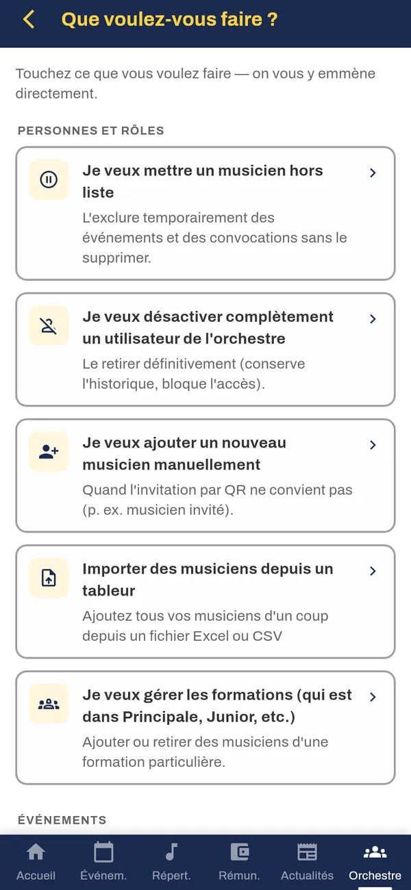 Raccourcis selon ce que vous voulez faire
