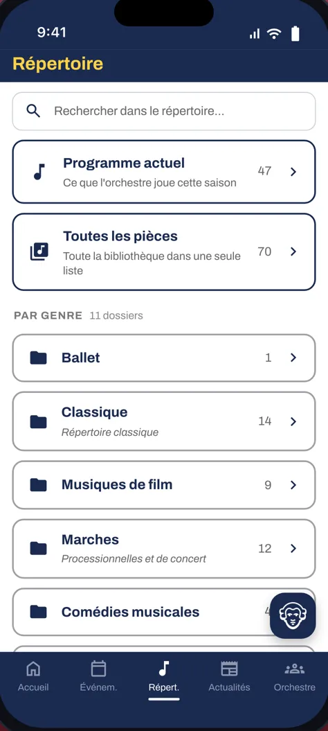 Bibliothèque du répertoire classée par genre