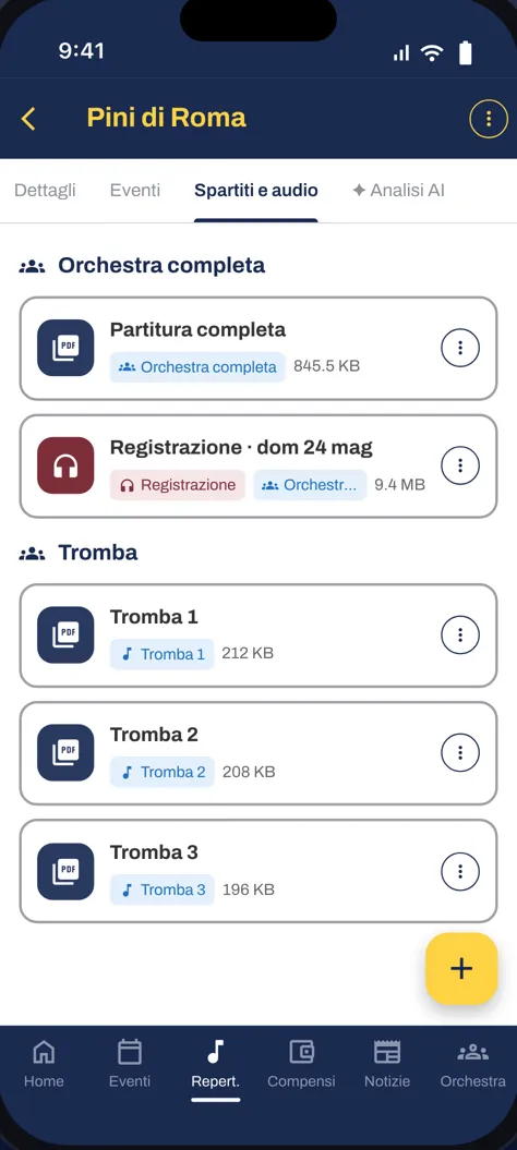 Partitura completa, registrazione e parti per ogni tromba
