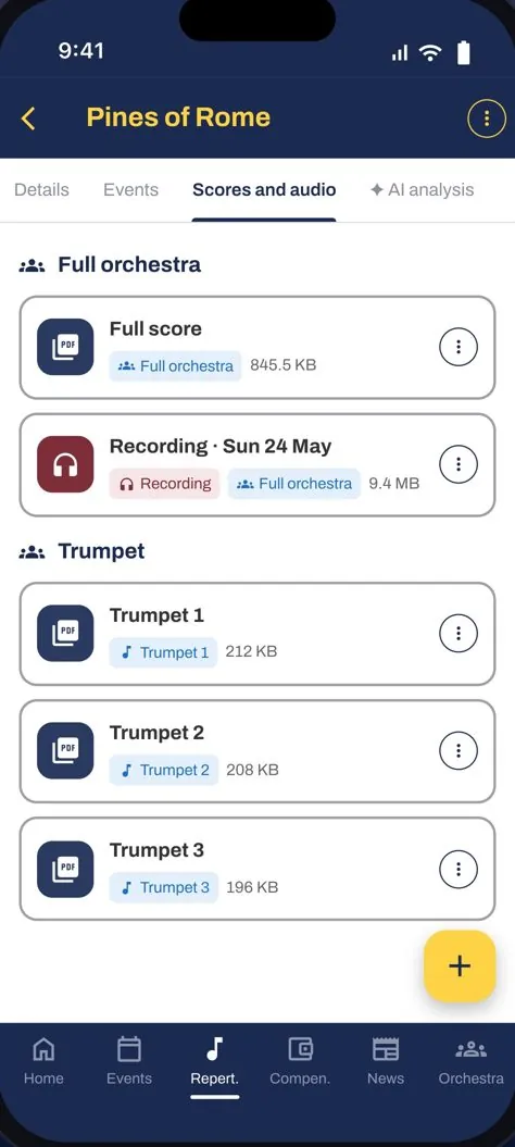 Full score, recording and parts per trumpet