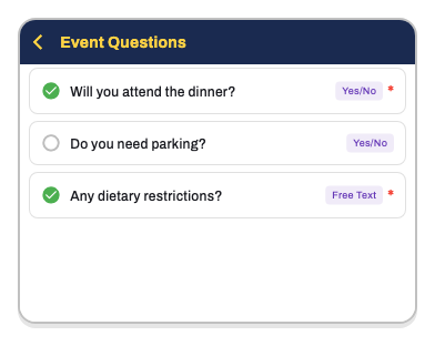 Event Questions screenshot